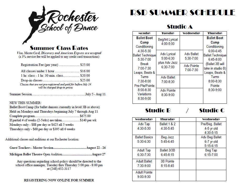 Summer Classes 2022 | Rochester School of Dance